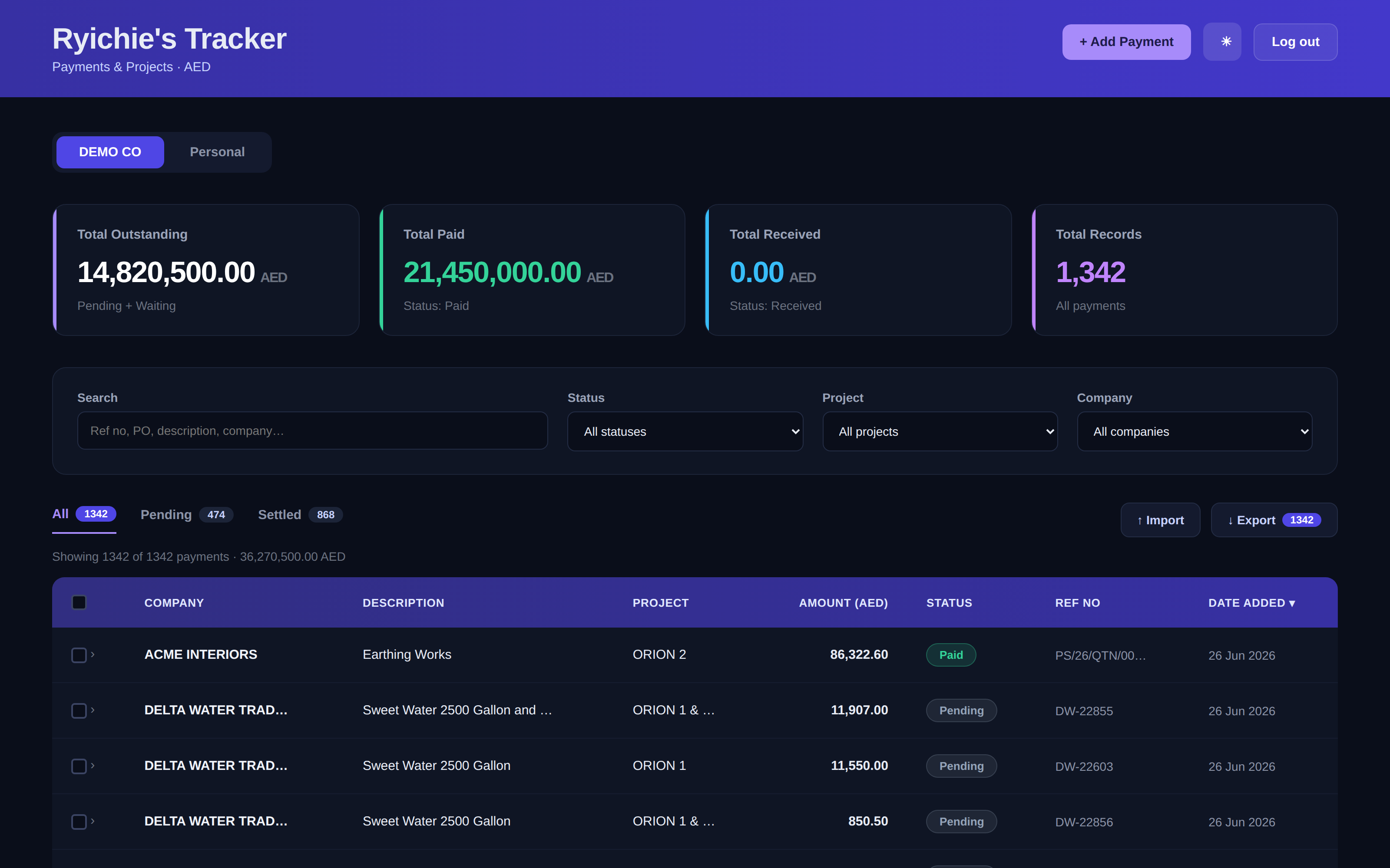 MIRA — Multi-database Payment Tracker